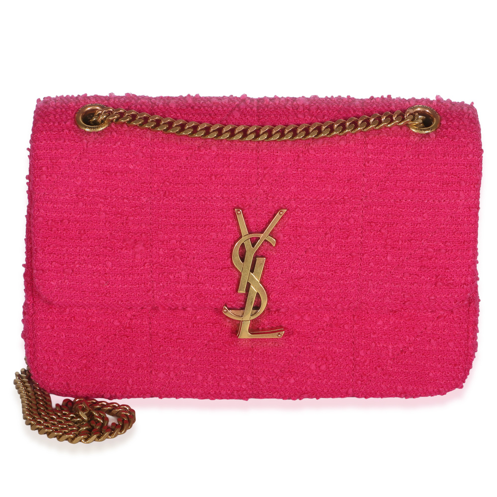 Saint Laurent Magenta Boucle Tweed Patchwork Monogram Medium Jamie Baguette